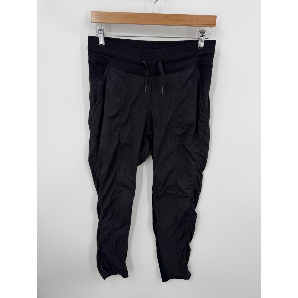 Lululemon Dance Studio Crop Pants Women 8 Black Ruched Pinstripe Jogger